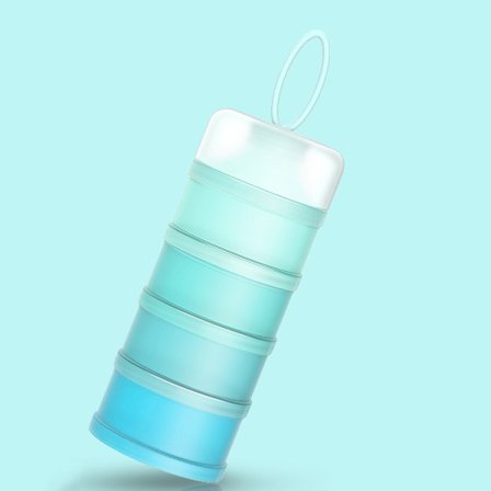 Blå mjölkpulverdoseringslåda, med 4 fack och hällpip