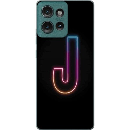 Kompatibel Mobilcover til Motorola Motorola Edge 50 Minimalistisk neonbogstav J i farveskiftende lys mod sort baggrund