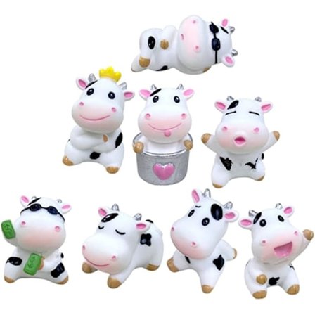 8 st ornament Fairy Cow Figurines Tårtdekorationer Djur Dekorationer Skrivbord Topp Ko Fest Dekorationer Nötkreatur Gård Figur Modell Vit Harts Ko