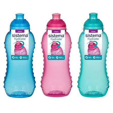 Sistema drinkflaskor Twist 'n' Sip 330 ml Set med 3 blå turkos rosa