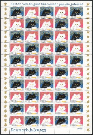 Danmark - julmärkeark 1973 - Takket - Ufoldet