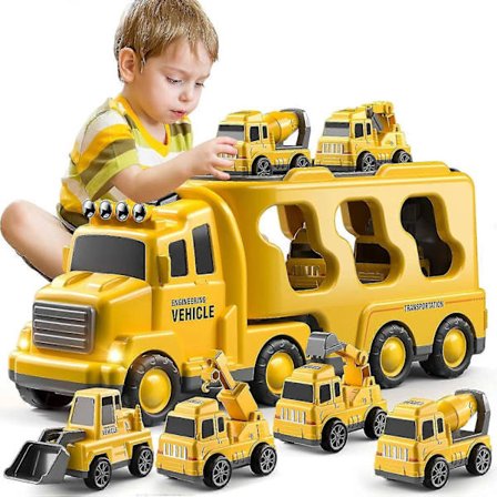 Byggeplass Lastebil Leker for Småbarn for 3 4 5 6 År Gamle Gutter - 5-i-1 Friksjonsbil Leke, Transport Leker, For Jenter