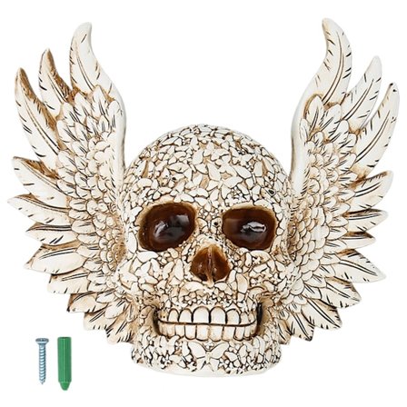 Kranie Statue Sommerfugle Mønster Håndværk Udsøgt Skelet Hoved Statue med Engel Vinge til Skrivebordsdekoration