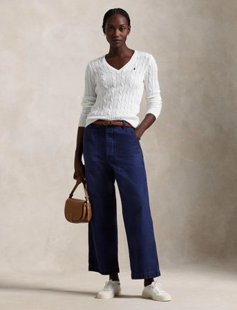 Polo Ralph Lauren Cable-Knit Cotton V-Neck Sweater - White - XL