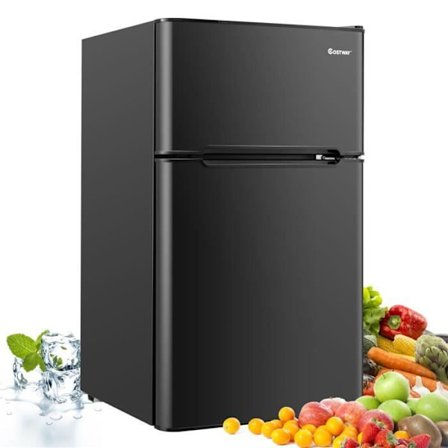 Top 90L COSTWAY Køleskab-2 døre-vidvinkel LED-lys-7 temperaturindstillinger-aftagelige hylder-lydløs-sort