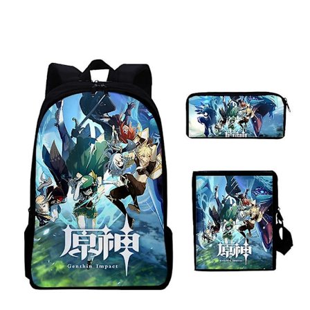 3 st/ set Genshins Impact Satchel Anime Skolväska Casual Ryggsäck Med Pencil Bag Messenger Bag
