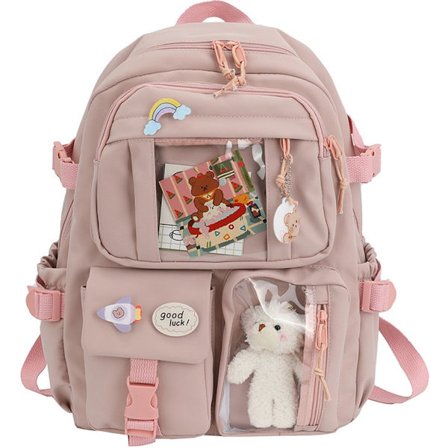 Skole Taske, Rygsæk, Taske, Pige Rygsæk, Stilfuld Kawaii Rygsæk med Nål og Vedhæng, Stor Kapacitet Børne Premium Rygsæk, Pink