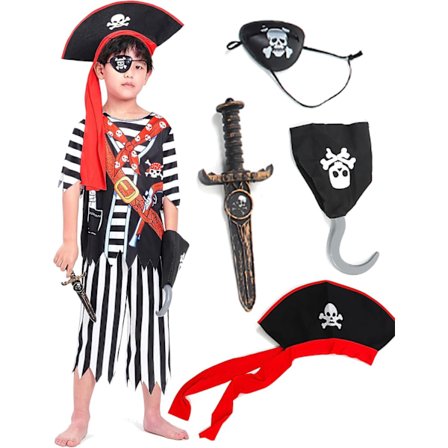 Piratkostume til børn, udklædningstøj, festtøj, til drenge og piger Sort-hvid