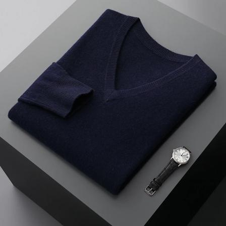 Mvlyflrt Ny Merino Ull Sweater Mäns V-Hals Pullover Topp 2023 Hösten Vinter Stickade Casual Loose 100% Ren Ull Jacka Navy Blue XXL