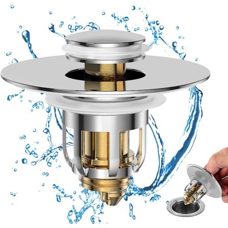 Universal handfat i badrummet, popup-propp för diskbänk med hårfångare av korgtyp, avloppsfilter för diskbänk mot igensättning för 1,06 "- 1,65" 