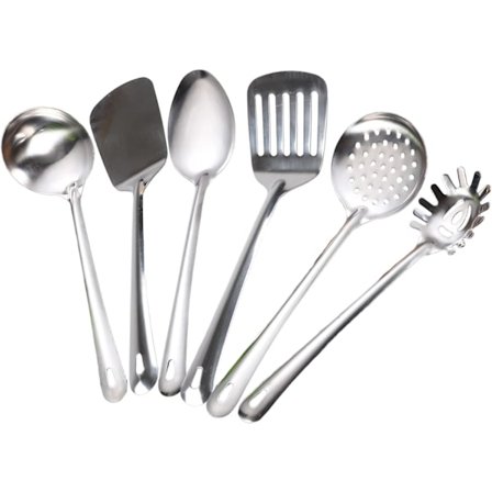6 stk Rustfrie Kjøkkenredskaper Sett Hullskje Stekespade Sleiv Kjøkkenøse Kjøkkenredskaper og Verktøy Tilbehør