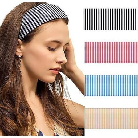 Stripete pannebånd for kvinner, mykt og komfortabelt sportspannebånd, komfortabelt stoff, perfekt for yoga, løping og hverdagsbruk
