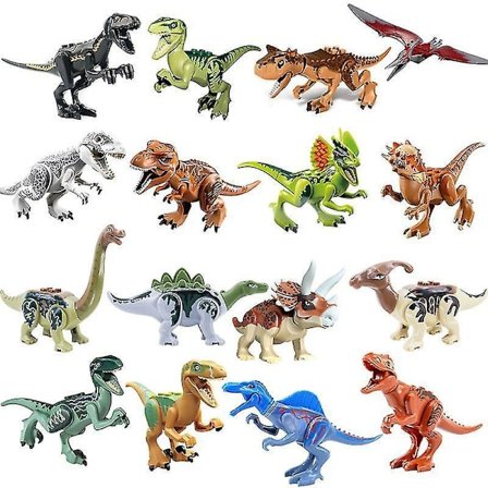 16 stk. Dinosaur Byggeklodser Velociraptor Stegosaurus Triceratops Ankylosaurus Tyrannosaurus Pterodactyl Børne Samlelegetøj