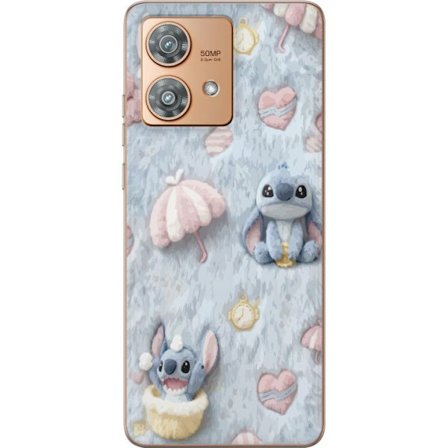 Kompatibel Mobilcover til Motorola Edge 40 Neo Stitch mønster med hjerter, paraplyer og pastelfarvet blød baggrund