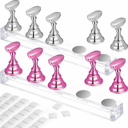 2 Set Acrylic Nail Art Practice Stands Magnetic Nail Tips Holder