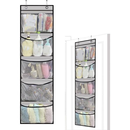 ING Skaporganisering med 5 rom og 2 kroker Over-døren Hengende Veggorganisering Dørkroker Oppbevaringsposer Hengende Oppbevaring Babyorganisering Grå