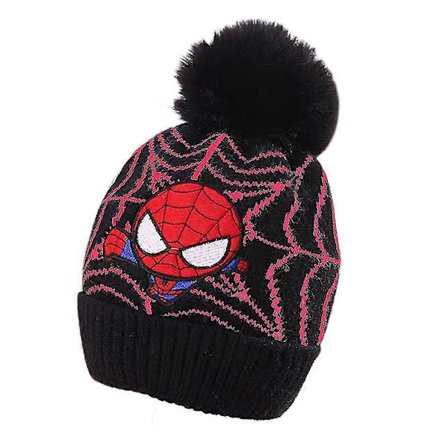 Gutter Spiderman strikket lue for barn, varm pom-pom tykk skihjelm