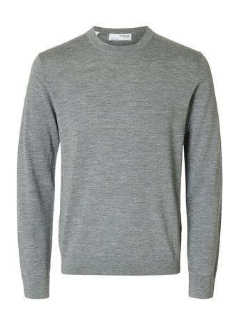 Slhtray Ls Knit Merino Crew Neck Noos Tops Knitwear Long Sleeve Knitted Polos Grey Selected Homme