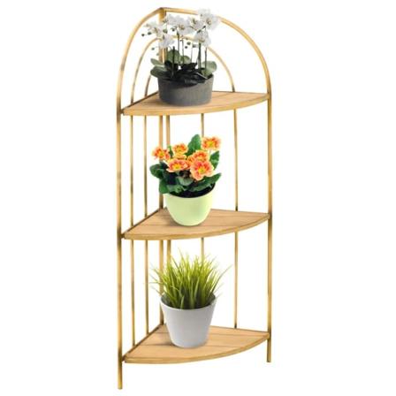 Rootz Plant Stand - Blomsterhylla - Växthyllor - 3-vånings - Rostskyddad färg - Metallram - Ljusbrun - 36,5 x 36,5 x 108cm