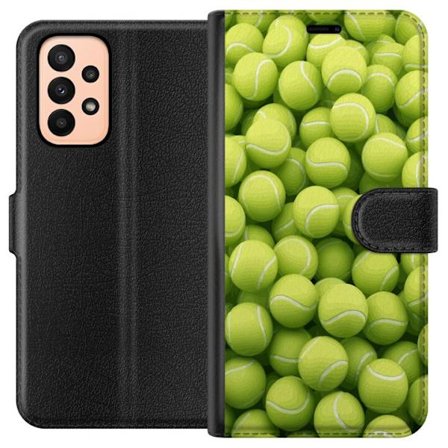 Kompatibel Tegnebogsetui til Samsung Samsung Galaxy A23 Mønster af grønne tennisbolde i høj detalje, sporty motiv med gentagende tekstur og stærke