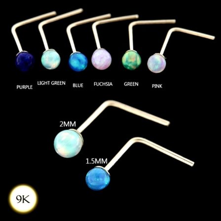 Opal Sten 1,5mm 9K Gult Guld L-Formet Næsesmykke