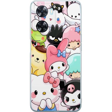 Yhteensopiva Puhelinkuori OnePlus Nord N20 SE Tiheä kuvio suloisia hahmoja, joilla on suuret silmät eri väreissä ja ilmeissä LABUBU-tekstillä