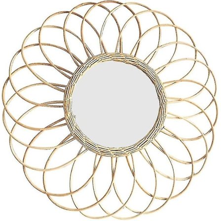 Vägg Spegel i Rattan med Spets Spegel Rund Spegel Dekoration Passar För Lägenhet Barn (shikai)-yuhao