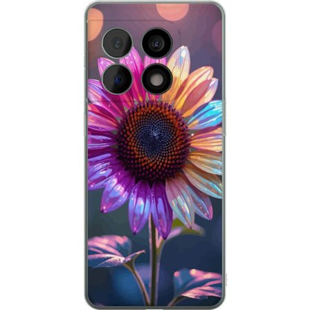 Kompatibelt Mobildeksel til OnePlus 10 Pro Irideserende blomst med glitrende kronblad i rosa lilla og gull mot myk bokeh bakgrunn