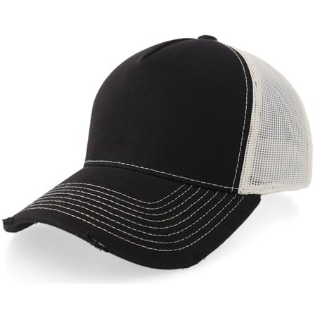 Equip - Schwarz trucker Cap - Distressed Black/Stone Pigment Washed A-frame Trucker @ Hatstore