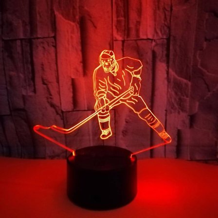 WJ Hockey Player Mönster, 3D Illusion Lamp, 3D Nattljus 3D LED Nyhet Födelsedag Semester Ljus Present Touch Fjärrkontroll Leksak