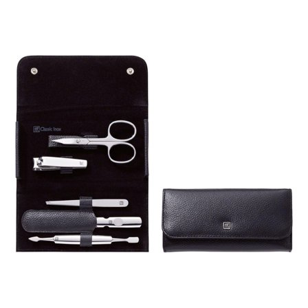 Zwilling CLASSIC snap fastener leather case, black, 5 pcs.