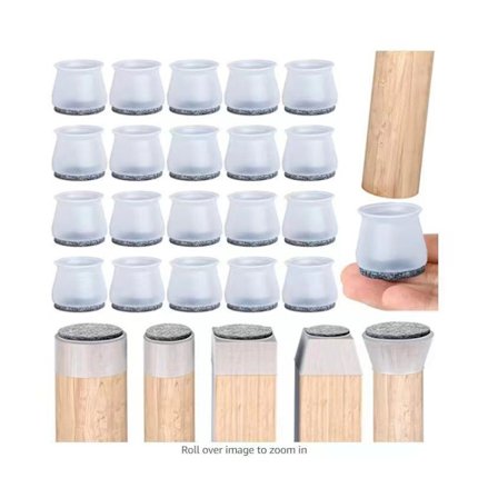 20 stk. gennemsigtige silikone stolbenbeskyttere med filtpude, møbelglider, bord- og stolbenbetræk til trægulve/fliser