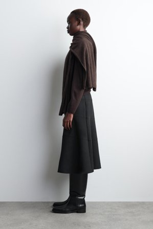 COS Women's Curved A-Line Midi Skirt in Grey