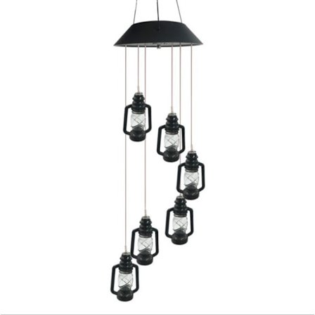 Solcellevindklokke udendørs LED smedejern hul sol måne vedhæng mobil lampe romantisk indretning til terrasse have gård boligindretning