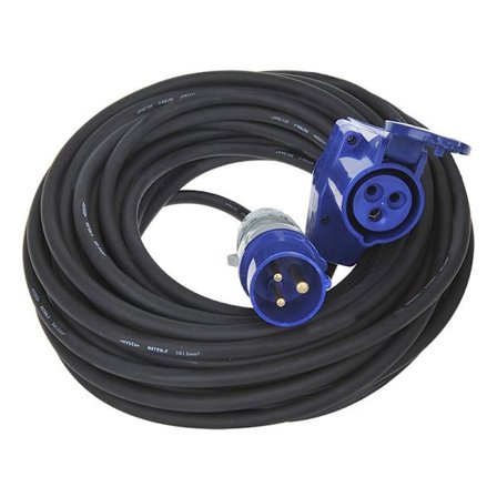 CEE forlængerkabel 10M med CEE vinklet stik + Schuko fatning 3x1,5mm²