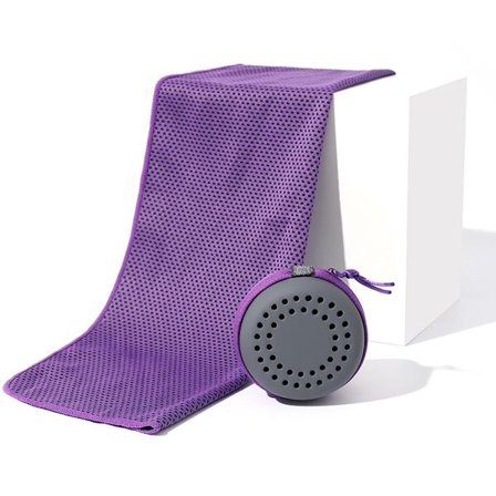 Afkølende håndklæde til sommer & sport - hurtigtørrende - 30x60 cm - børn - lilla - med opbevaringsboks