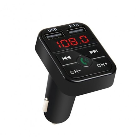 2-i-1 FM-Sändare med dubbla USB-uttag, display och knappar, Svart