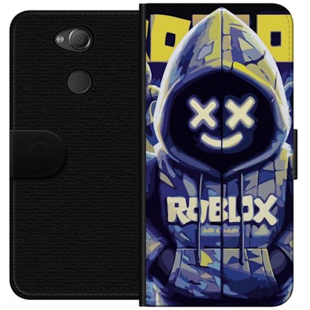 Kompatibelt Lommeboketui til Sony Sony Xperia XA2 Blågul Roblox hettegenserfigur med minimalistisk neonstil og masket ansikt, moderne spillillustrasj