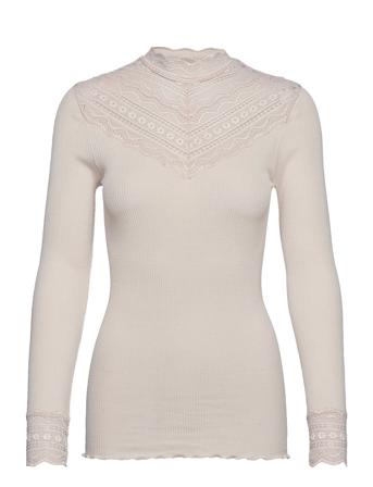 Silk T-Shirt Regular Ls W/Wide Lace Bluse Langermet Hvit Rosemunde