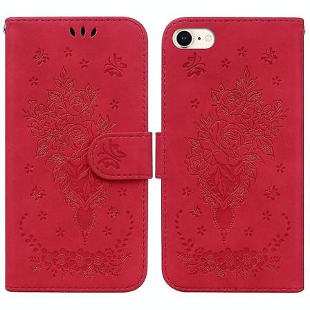 Iphone Se 2022 / Se 2020 / 8 / 7 Butterfly Rose kohokuvioitu nahkainen phone case(punainen)
