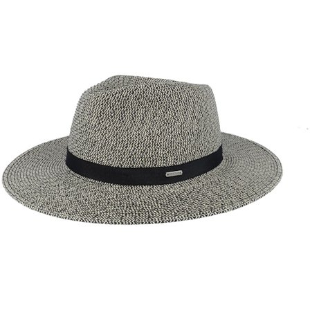Brixton - Beige straw Hoed - Carolina Straw Packable Travel Black/Natural Fedora @ Hatstore