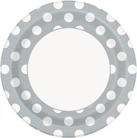 Prikkede tallerkner sølv 8-pak