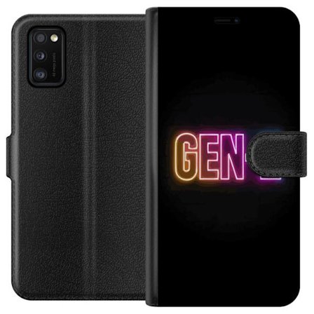Kompatibelt Plånboksfodral till Samsung Samsung Galaxy A41 Neontext Gen Z i färgstarkt ljus mot mörk bakgrund i modern digital stil