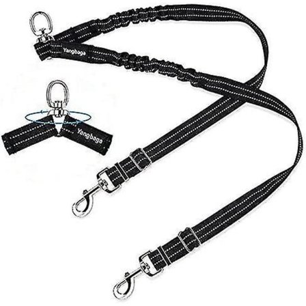 Dobbeltkobbel, justerbar og 360 roterbar, hundesnor til 2 hunde, reflekterende elastisk snor, til små, mellemstore og store hunde Hy