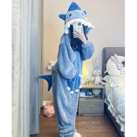 Kigurumi Blå Haj Onesies Pyjamas Tecknad Dräkt Halloween Cosplay Pyjamas Festklänning Vuxen Pyjamas
