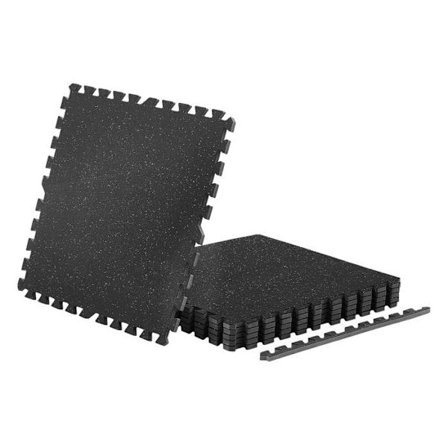 Fitness-Puzzle Gulvtæppe-Duoku-6 dele-61x61x1,4 cm-Høj Densitet EVA Skumfliser-Sorte med Grå Mønstre