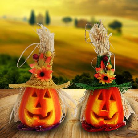 Halloween Pumpa Lykta Glödande Skum Led Med Grön Cap