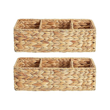 3-seksjonerte flettede kurver til hyller, håndvevde vannhyasint oppbevaringskurver, 2-pakning