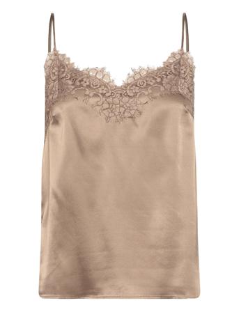Silk Strap Top Tops Blouses Sleeveless Brown Rosemunde