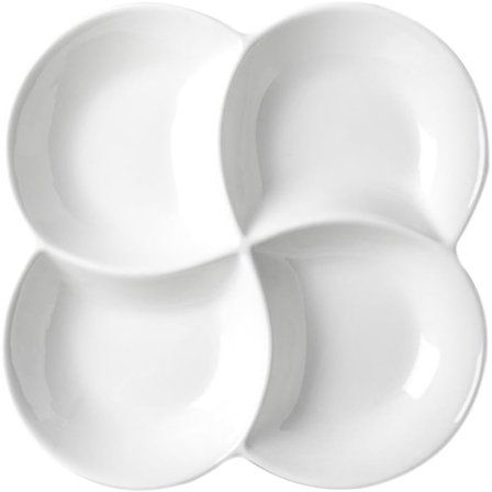 Vit Flerfacks Melamin Frukttallrik, uppdelad serveringsfat, torkad bricka/serveringsskål/frukthållare, med sojasåsskål